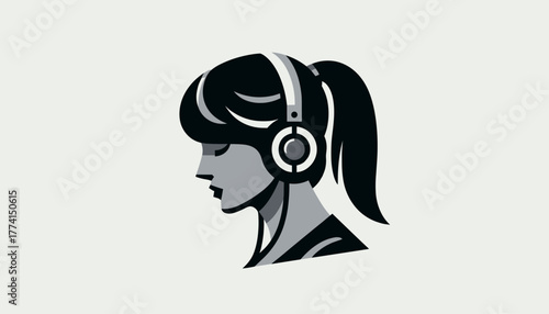 Girl listening music with headphones, modern design