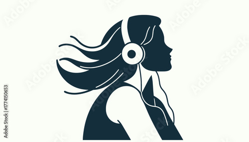 Woman lost in music with headphones on blissfully