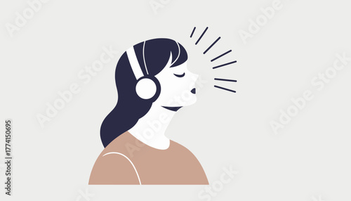 Woman listening music with headphones enjoying sound