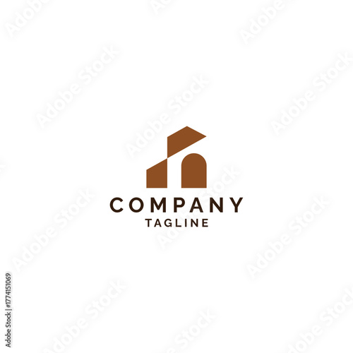 Minimalist and modern negative space logo design forming a stylized house or archway, suitable for real estate, construction, architecture