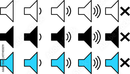 Speaker Volume Control Black, Blue, and White Illustration of Audio Settings