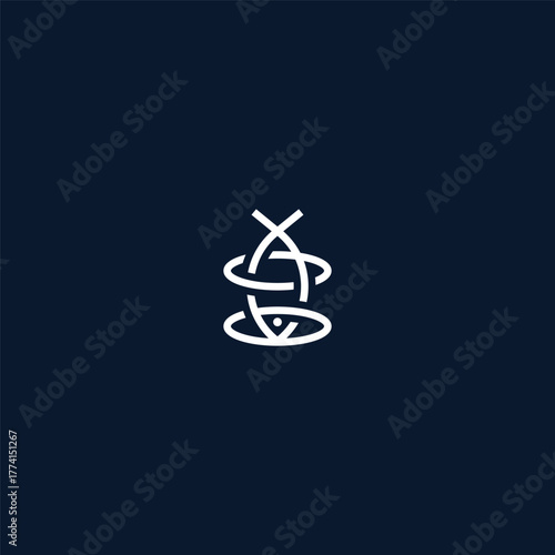 logo design featuring interlocking geometric fish shapes and orbiting rings