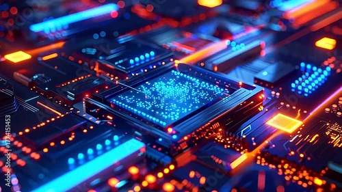 Circuit board with glowing lights