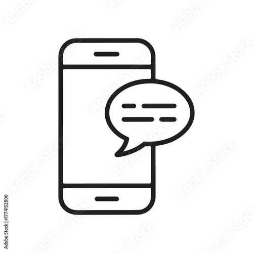 Mobile Phone with Speech Bubble Icon Messaging App and Communication Technology Concept Isolated on White Background Minimalist Line Art Style
