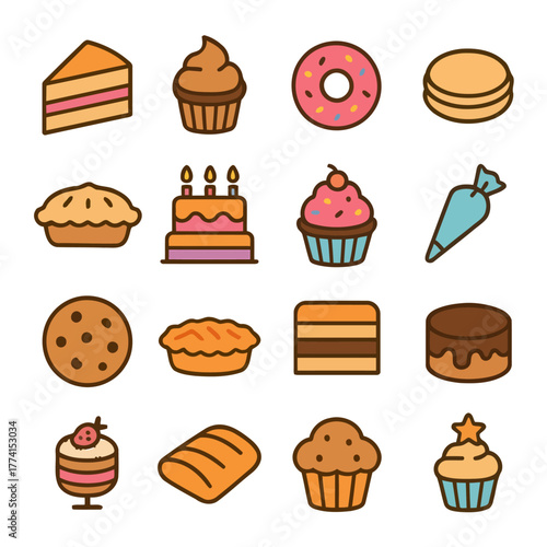 Sweet Treats Assortment: A mouthwatering array of baked goods awaits, from frosted cupcakes and colorful donuts to elegant macarons and delectable pies. Indulge your sweet tooth!