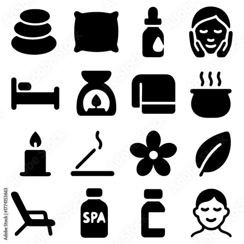Serene Spa Collection: A visual compilation of spa essentials and wellness icons, creating a soothing and inviting atmosphere.