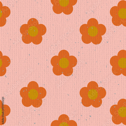 Floral Retro Vintage Vector Repeat Pattern 6 With Grey Stripes