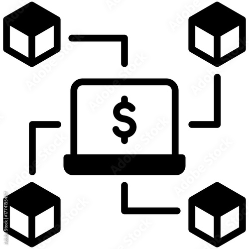 Blockchain Icon, Glyph Mini Illustration Relate To Industry 4-0. Use For Modern Concept, Ui, Ux Web And App Development.