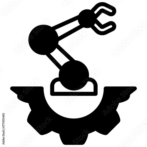 Robot Arm Icon, Glyph Mini Illustration Relate To Industry 4-0. Use For Modern Concept, Ui, Ux Web And App Development.
