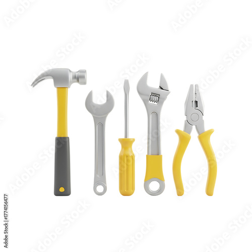 Wallpaper Mural Collection of common 3d hand tools including a hammer wrenches screwdriver and pliers isolated on transparent background Torontodigital.ca
