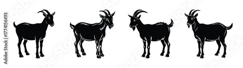 Goat silhouette vector illustration set of four goats standing isolated on white background image