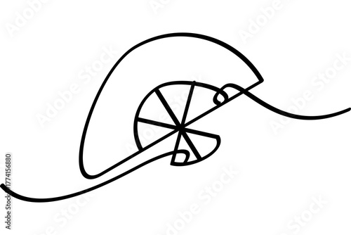Illustration of a hand fan with a continuous line design. An interesting abstract line art design.