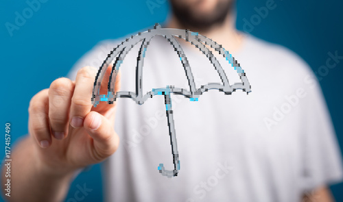 A digital umbrella held by ...