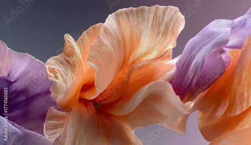 Abstract Digital Art with Textured Surface in Orange Purple and Blue Hues