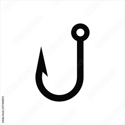 Fishing Hook Icon – Vector Silhouette of Single Hook with Barb	