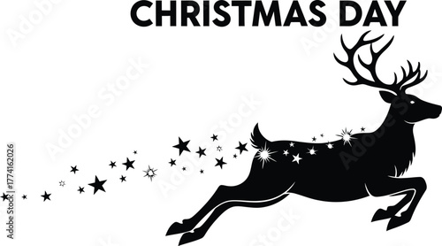 Black silhouette of a reindeer with stars for christmas day celebration