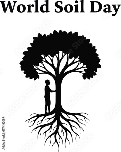 World soil day logo with tree and people silhouette, ecofriendly design