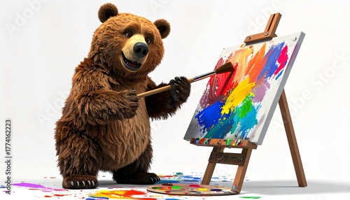 Charming Brown Bear Artist A Colorful Painting Journey on Canvas