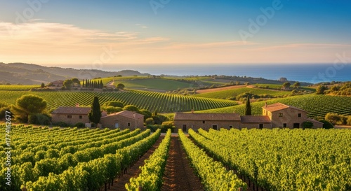 Wallpaper Mural Picturesque vineyard landscape with coastal views in Italy offers serenity and beauty perfect for Torontodigital.ca