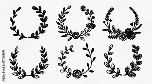 Hand Drawn Floral Wreath Vector Pack for Wedding and Celebration Designs