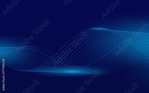 Futuristic technology concept with glowing light waves and dynamic energy on a blue digital background