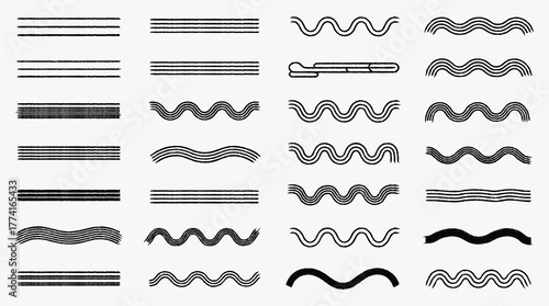 Variety of horizontal line and wave patterns on a white background