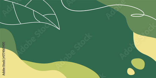 Abstract green background with wave patterns and leaves. Perfect for banners, posters, and social media templates.