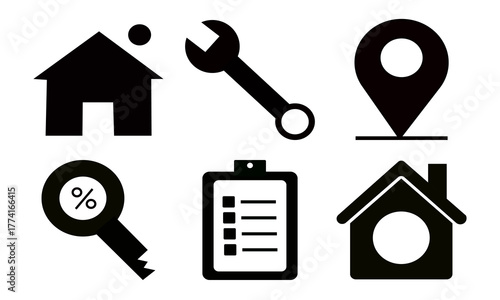 Real estate and construction concept with various icons in vector form