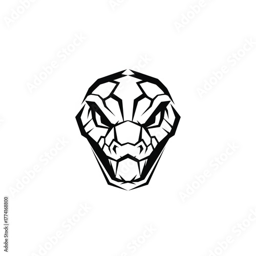 Aggressive Snake Head Emblem Black and White Illustration