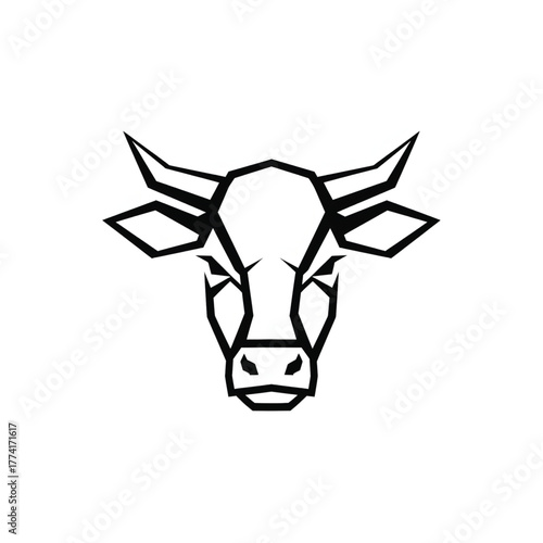 Abstract Geometric Bull Head Modern Farm Animal Logo Design in Black and White