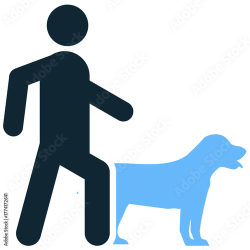 Dog walk icon vector. Symbolizes pet friendly area, animal exercise, and leisure activity. Ideal for city services, animal care apps, and public park information.