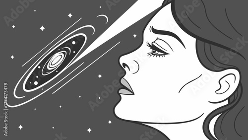 Woman Gazing at a Galaxy Contemplating Cosmic Wonders and Mysteries