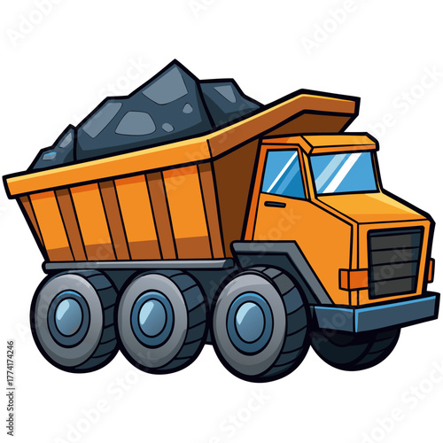 Cartoon Dump Truck with Rocks Ready to Transport Materials