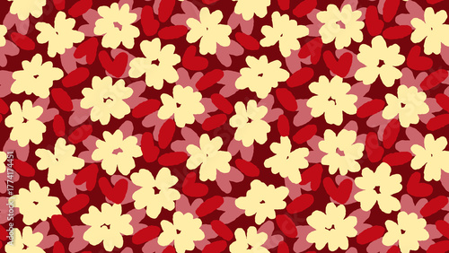 Seamless floral pattern with butter yellow flowers on cherry red background