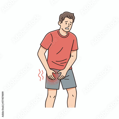 Man experiencing painful groin pain or discomfort with worry and concern