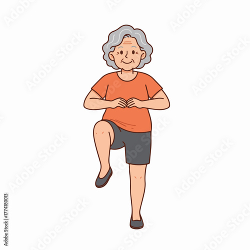 Joyful senior woman practicing balance exercises for active lifestyle