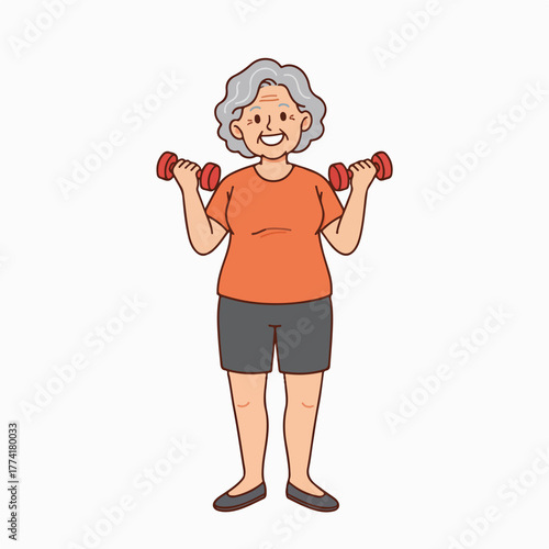 Active senior woman happily lifting dumbbells for a healthy lifestyle