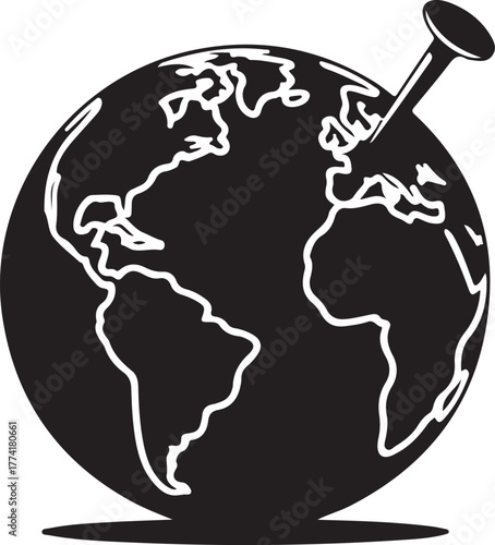 Earth pierced by a thumbtack globe world map