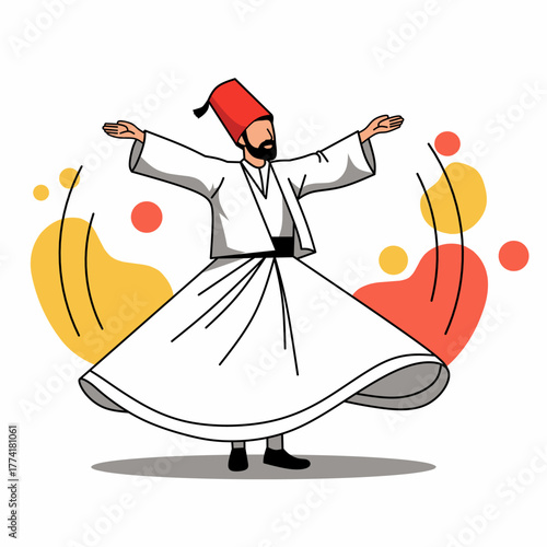 Whirling Dervish Flat Illustration with Colorful Abstract Background for Culture