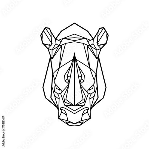 Geometric Rhino Head A Minimalist Black and White Vector Illustration for Design Projects