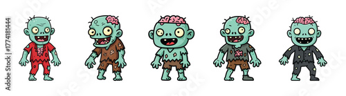 Funny Cartoon Zombies Set Collection For Halloween Or Horror Theme