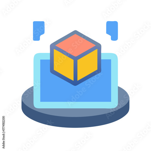 Modern 3D modeling software interface presenting a floating object concept on the screen