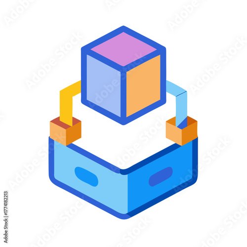 Abstract Isometric Block Diagram Illustration with Three Cubes and Connector Elements