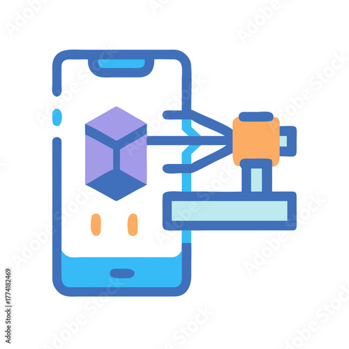 Mobile 3D Printing Concept: Isometric Icon Depicting Printing Process via Smartphone