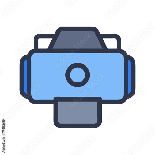 Minimalist printer icon with blue and gray color scheme on black background