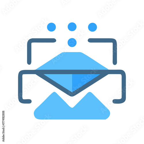 Geometric filtration process icon illustration with light blue color on black background