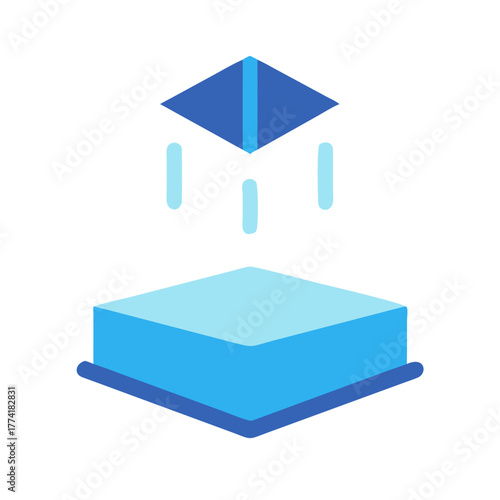 Abstract isometric projection showcasing data transfer or communication through visual block element