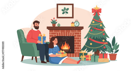 Winter Evening at Home: Exchanging Presents