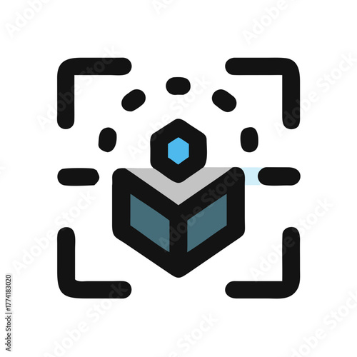 Digital Object Scan with Target Focus Grid, Vector Illustration for Tech