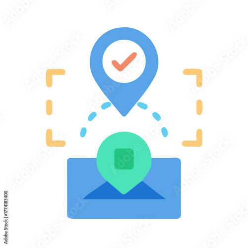 Delivered message icon with confirmation tick and direction on black background